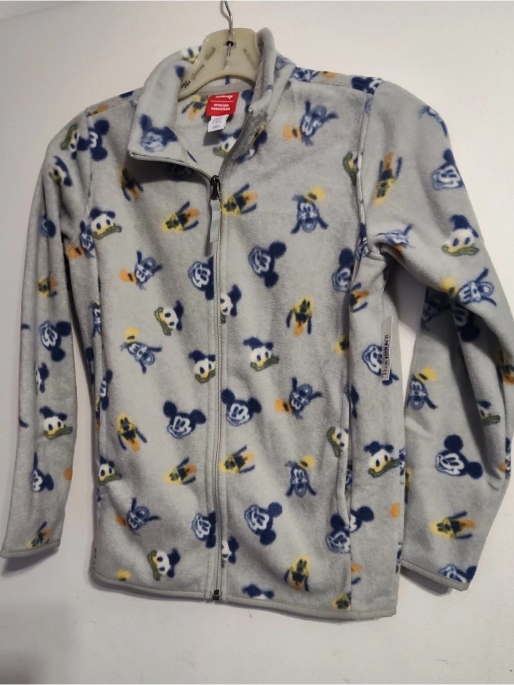 Disney Gray Fleece Zip Jacket with Blue and Yellow Character Print